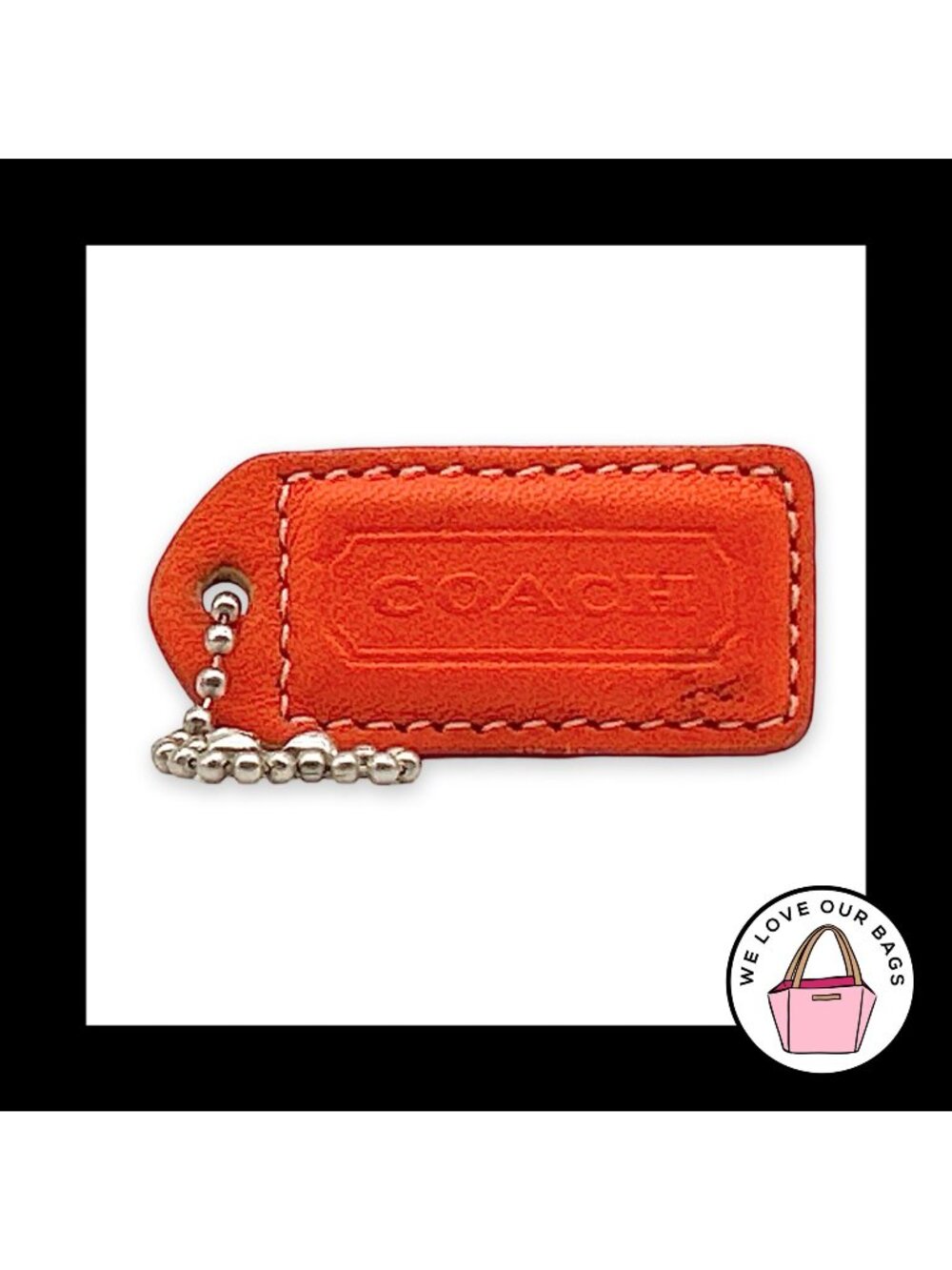COACH Y2K VINTAGE Hang Tag 2" Orange Brown Leather Bag Charm Keychain Fob Medium